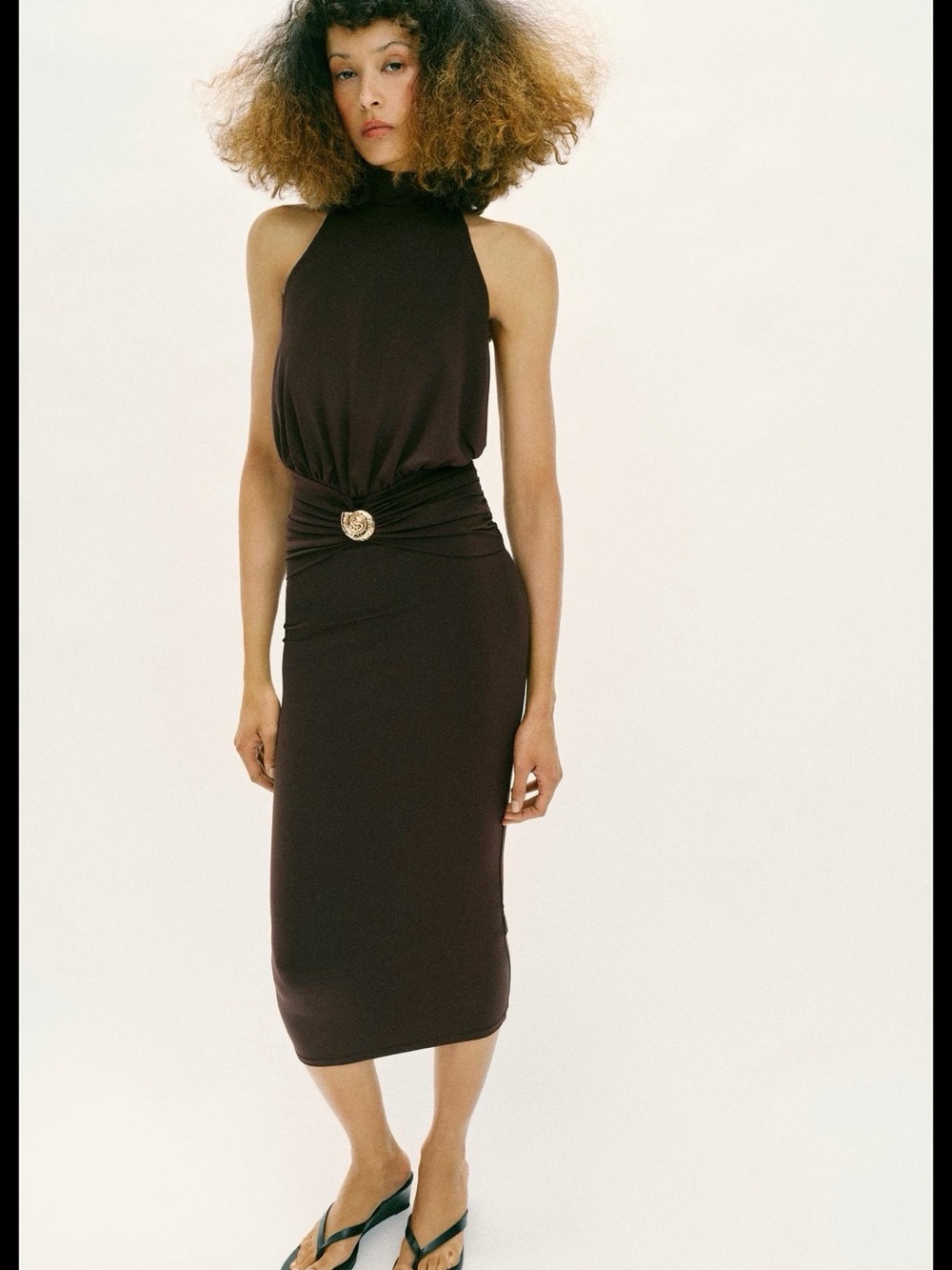 Zara Draped Halter Dress in Dark Brown